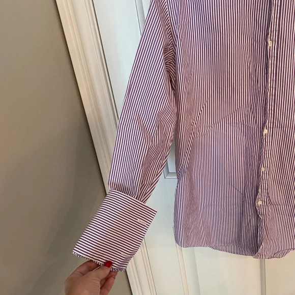 Ralph Lauren black label Extended Cuff Cotton Shirt Purple Stripe 33647 - Picture 9 of 14